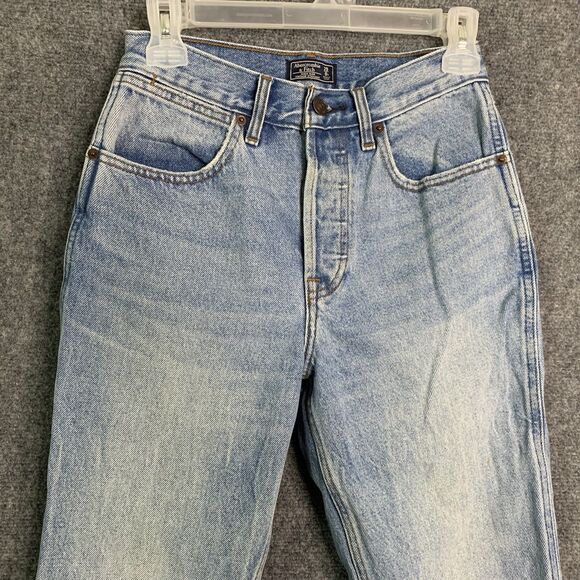 Abercrombie & Fitch High Rise Vintage Straight Jeans Sz 25 Button Fly Destroyed - Picture 2 of 16